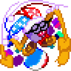 Marx(from Kirby) on their ball doing Jevil(from Deltarune)'s dance